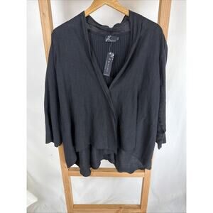 NWT Fenini Black One Button Pockets Ribbed Open High-Low Jacket #0995 Size Large